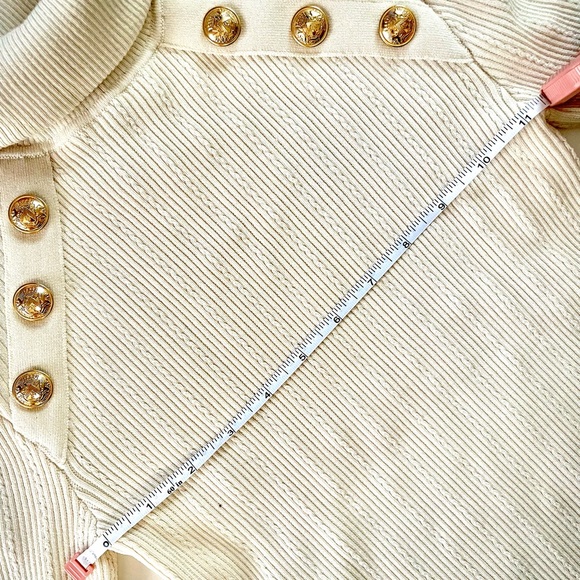 Balmain-inspired Cream-colored Turtleneck with Gold Accent buttons by Express - Picture 3 of 4
